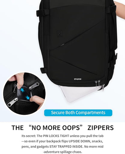 ECOHUB 17" Small Unisex Travel Backpack United Airline Approved 17x10x9 Friendly Suitcase Anti-Theft Lockable Zippers Style Personal Item Bag Travel Essentials with 12 Pockets Water Resistant, Black