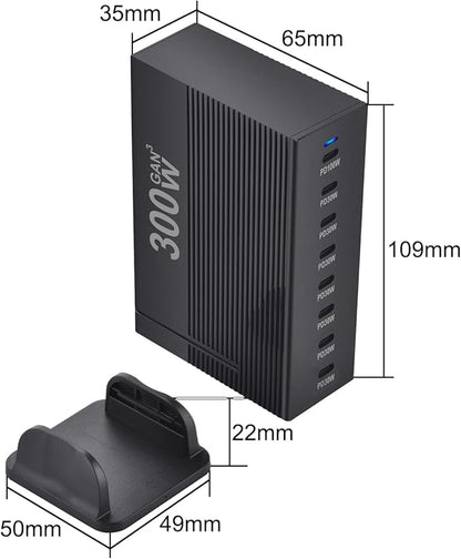 300W 8-Port GaN PD3.1 Desktop Charging Station | Intelligent Power Allocation, Ideal for Office and Home, Safely Charges Laptops, Phones, Tablets, and Watches