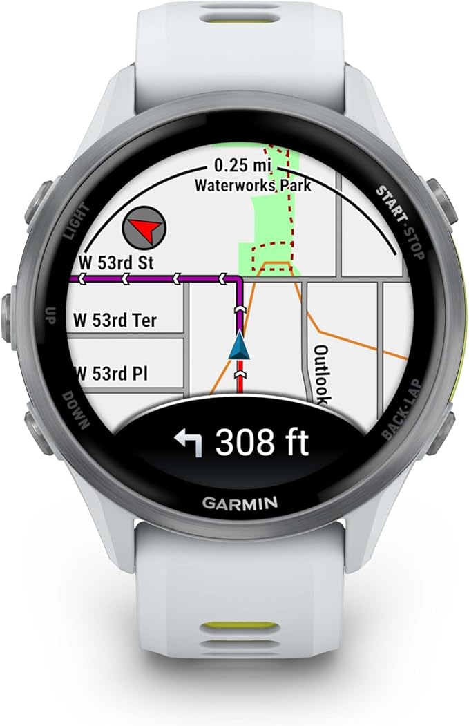 Wearable4U Garmin Forerunner 970 Titanium Smartwatch with Whitestone Case and Whitestone/Translucent Amp Yellow Band, AMOLED Display with Garmin HRM 600 M-L Power Bank Bundle