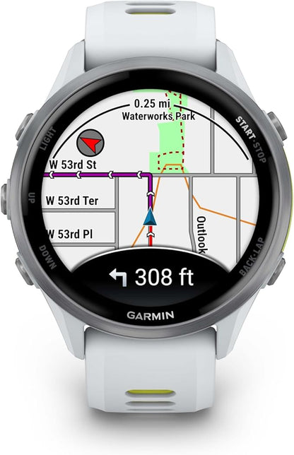 Wearable4U Garmin Forerunner 970 Titanium Smartwatch with Whitestone Case and Whitestone/Translucent Amp Yellow Band, AMOLED Display with Garmin HRM 600 M-L Power Bank Bundle