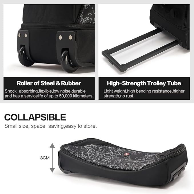 OIWAS Small Rolling Duffle Bag with Wheels Travel 22 inch Carry On Luggage Unisex-Adult Short Term Trips Expandable 50L to 60L