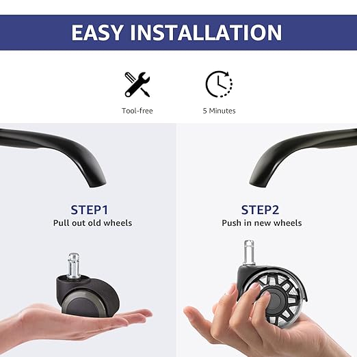Mastery Mart Office Chair Caster Wheels for Hardwood Floors, Heavy Duty and Quiet Smooth Roller Blade Wheels for Office Chair, Universal Size (11x22mm), Suitable for Most Chairs