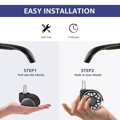 Mastery Mart Office Chair Caster Wheels for Hardwood Floors, Heavy Duty and Quiet Smooth Roller Blade Wheels for Office Chair, Universal Size (11x22mm), Suitable for Most Chairs
