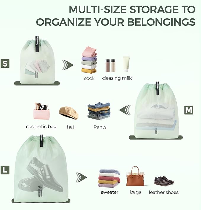 3 Set Packing Cubes for Travel, Lightweight Luggage Organizer Bags Waterproof Storage Bag, Multiple Sizes Reusable Used Essential for Gym Swim (Green)