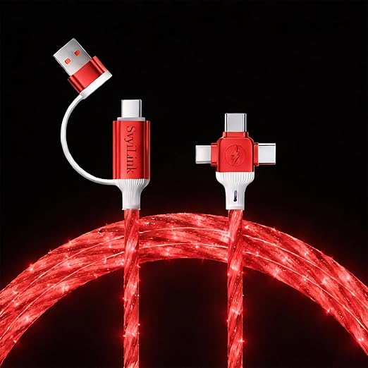 USB Cable PD Fast Charger Lighted Up(USB 6IN1 Starry Red) Mobile Phone Data Cable,Fast Charging Cable,TPE Material,Compatible with Almost All Devices.
