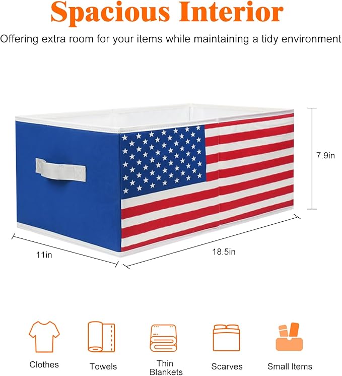 4 Pack Large Oxford Fabric Storage Bins with Beautiful Flag Print, Sturdy Closet Organizers and Storage, Foldable Clothes Organizer Bin with PU Handles, Ideal for Cloth Toys Books Storage Basket