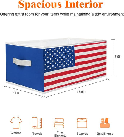 4 Pack Large Oxford Fabric Storage Bins with Beautiful Flag Print, Sturdy Closet Organizers and Storage, Foldable Clothes Organizer Bin with PU Handles, Ideal for Cloth Toys Books Storage Basket