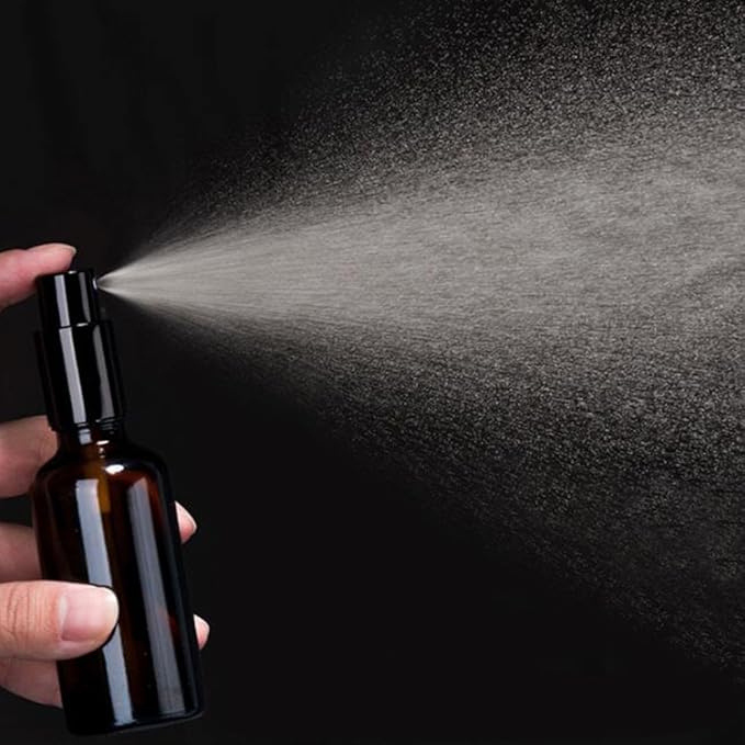 YIZHAO Black Glass Spray Bottles 4oz, with Small Fine Mist Spray, Metal Cap, Refillable for Essential Oil,Travel,Cleaning,Perfume,Aromatherapy,Makeup – 4 Pcs