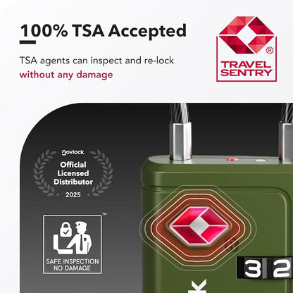 TSA Approved Luggage Locks | Inspection Indicator, 4-Digit Combination, Durable Zinc Alloy | for Suitcases, Backpacks, Travel Bags | Green, 2-Pack