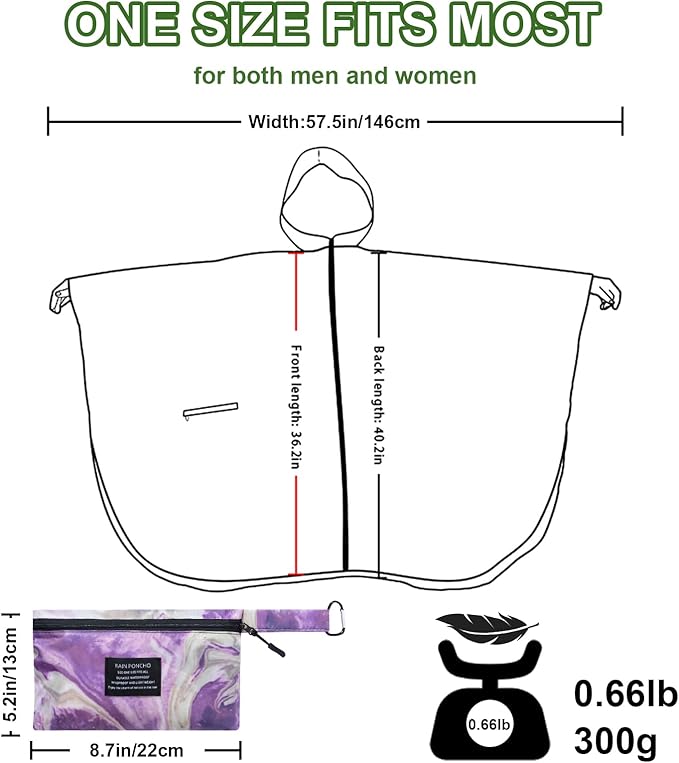 Hooded Rain Ponchos for Adult - Rain Coat and Rain Jacket with Waterproof Pocket and Zipper