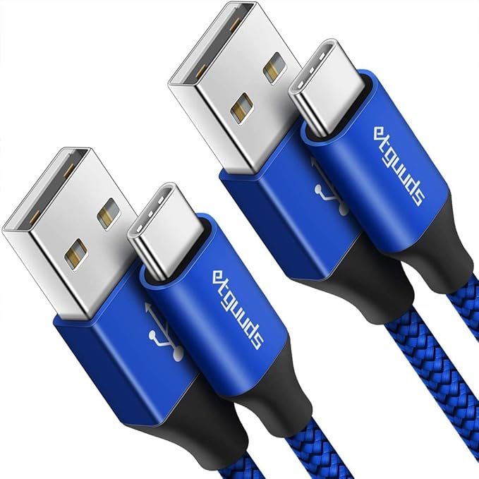 etguuds USB A to USB C Cable 6.6ft, 2-Pack, 3A Fast Charging Type C Charger Cord for iPhone 17 16 15 Pro Max 16e 17 Air, Samsung Galaxy S25 S24 S23 S22 S21 S20 A17 A16 A56 A55 Flip Fold, Blue