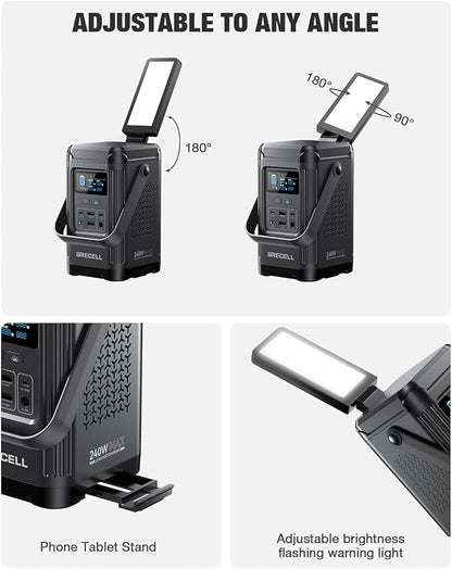 240W Portable Power Station 153.6WH Solar Generator, GRECELL LiFePO4 Battery Dual Way 100W PD, Portable Power Bank with Integrated Stand for Outdoors, Camping, Travel (No Wall Charger Included)