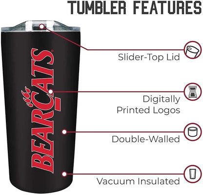 Campus Colors NCAA Stainless Steel Tumbler perfect for Gameday - 18 oz - Double Walled - Keeps Drinks Perfectly Insulated (Cincinnati Bearcats - Black)
