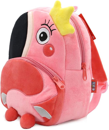 KISSOURBABY 3D Cute Cartoon Little Plush Baby Backpack Baby Toy Bag(Flamingo)
