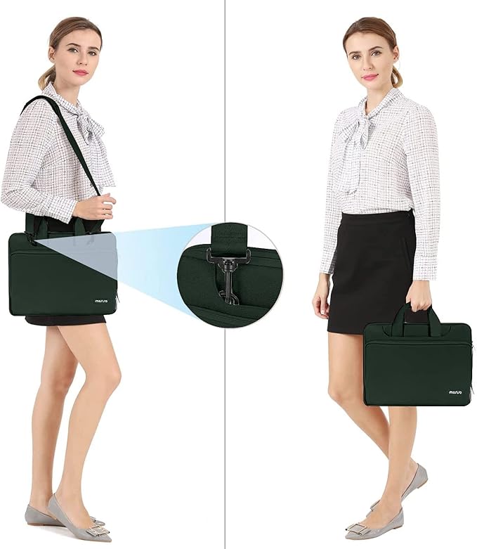 MOSISO 360 Protective Laptop Shoulder Bag Compatible with MacBook Air 13 inch M4 M3 M2 M1 2025-2018/Pro M2 M1 2025-2016,Matching Color Sleeve with Belt,Emerald Green