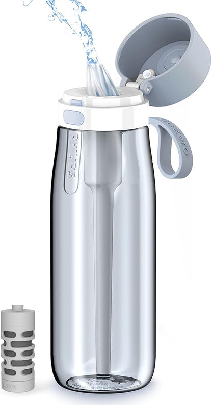 PHILIPS Filtered Water Bottle, BPA-Free Tritan Plastic Water Bottles, Replaces 450 Plastic Water Bottle with Reusable GoZero Everyday Water Filter, Portable Filtering Bottle for Travel, 22 oz, Blue
