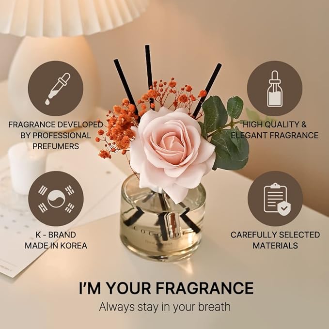 COCODOR Rose Flower Reed Diffuser/Lovely Peony/6.7oz(200ml)/1 Pack/Reed Diffuser, Reed Diffuser Set, Oil Diffuser & Reed Diffuser Sticks, Home Decor & Office Decor, Fragrance and Gifts