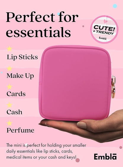 Embla Makeup Bag Travel Cosmetics Pouch and Toiletry Bag, Nylon Zipper Pouch Purse, Cute Make Up Organizer Storage Tote for Women Girls, Travel Skincare Case, Small Makeup Bags, Bubblegum