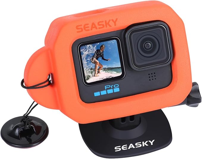 SEASKY Floating Floaty Protector Case & A1 Flexible Adhesive Mount Kit Accessories for Gopro Hero 13/12/11//10/9 Black Sports Action Camera
