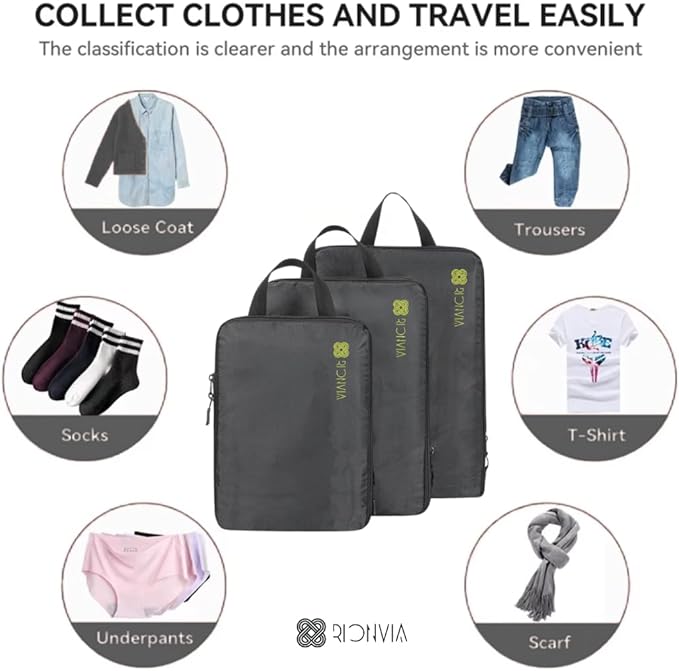 3-Piece Compression Packing Cubes Set – Lightweight Waterproof Luggage Organizers with Handles and Zippers, Space-Saving Travel Packing Organizers for Suitcases, Men & Women