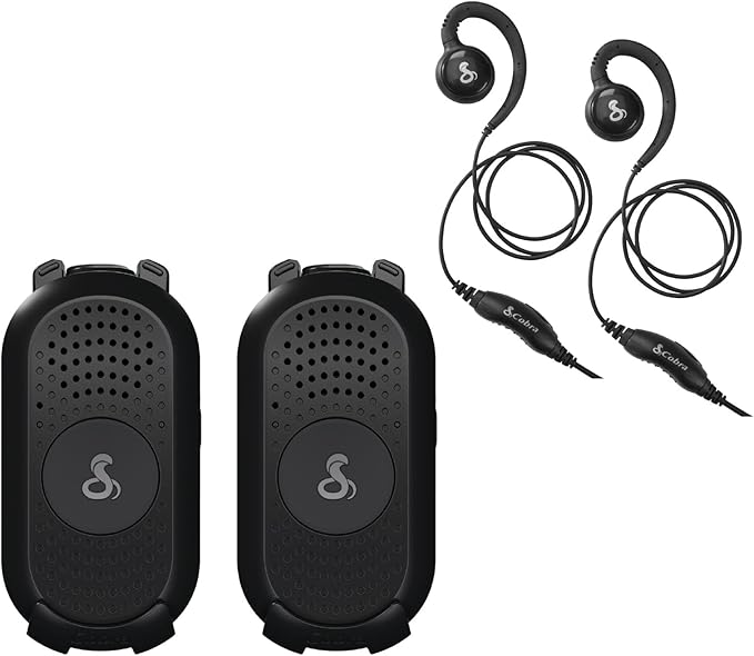 Cobra PX280 Compact Portable FRS Two-Way Radios - IP54 Certified Durability, Dock Charging, 12-Hr Battery, Compact Wearable Form Factor Professional Walkie Talkies for Business (2-Pack with Headsets)