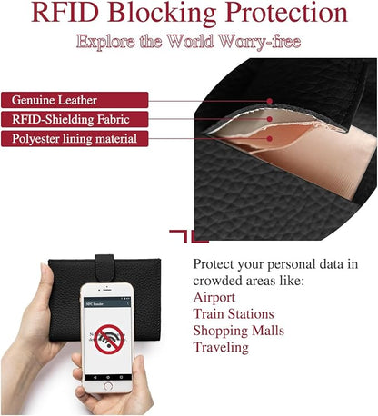 Slim Passport Holder for Travel – RFID Blocking Leather Passport Wallet for Women & Men with Card Slots, Zippered Coin Pocket, SIM Card Slot Cover Case – New Year's Day Gift (Black)