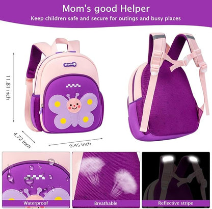 Padgene Toddler Harness Backpacks Safety Leash Kids Anti Lost Kindergarten Preschool Backpack Neoprene Lightweight Animal Schoolbag 3D Cartoon Butterfly Mini Travel Bag for Boys Girls Ages 3-5