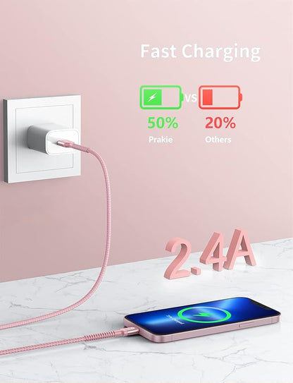 iPhone Charger Cable 3FT 2Pack, USB to Lightning Cable Extra Durable Braided, [Apple MFi Certified] iPhone Charging Cord USB A to Lightning Cable for iPhone 14 13 12 11 8 7 Pro Max and More (Pink)