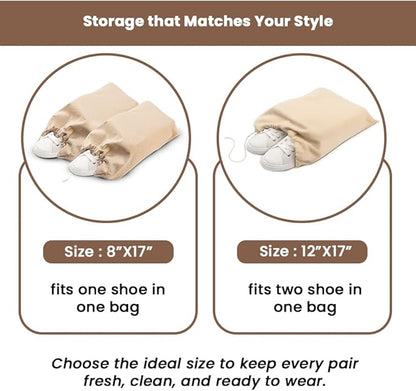 LFH Cotton Shoe Storage Bags with Drawstring, Dustproof Breathable Reusable Organizer, Perfect For Travel, Dorm, Hotel, College, Gym, Easy to Carry, Machine Washable 8"x17" (Pack of 4) - Natural