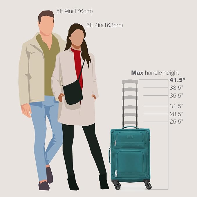 U.S. Traveler Rio Lightweight Softside Rolling Carry-on Suitcase, 4-Wheel Single, Teal