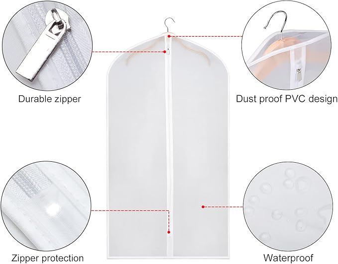 Zilink Hanging Garment Bag Lightweight Suit Bags Dust-Proof (Set of 6) with Study Full Zipper for Closet Storage and Travel [Upgraded Version]