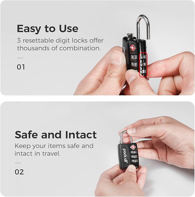 pack all TSA Approved Luggage Lock, Inspection Indicator, Alloy Body, 3 Digit Combination Padlocks, Travel Lock for Suitcases & Bag, Travel Accessories