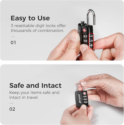 pack all TSA Approved Luggage Lock, Inspection Indicator, Alloy Body, 3 Digit Combination Padlocks, Travel Lock for Suitcases & Bag, Travel Accessories