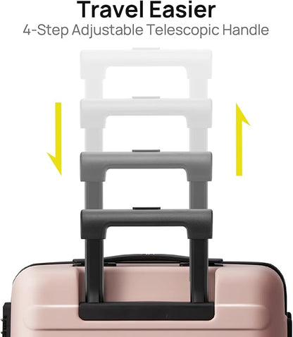 NINETYGO Medium Checked Luggage 24 Inch, Checking In Luggage with Smooth Spinner Wheels, Lightweight, Hard Shell PC Suitcase, Lightweight Travel Luggage, TSA Approved (Pink, Rhine Basic)