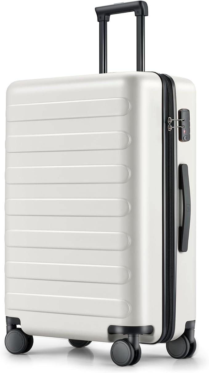 NINETYGO Medium Checked Luggage 24 Inch, Checking In Luggage with Smooth Spinner Wheels, Lightweight, Hard Shell PC Suitcase, Lightweight Travel Luggage, TSA Approved (Lily White, Rhine Basic)