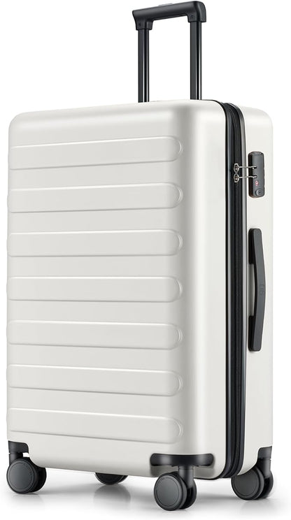 NINETYGO Medium Checked Luggage 24 Inch, Checking In Luggage with Smooth Spinner Wheels, Lightweight, Hard Shell PC Suitcase, Lightweight Travel Luggage, TSA Approved (Lily White, Rhine Basic)