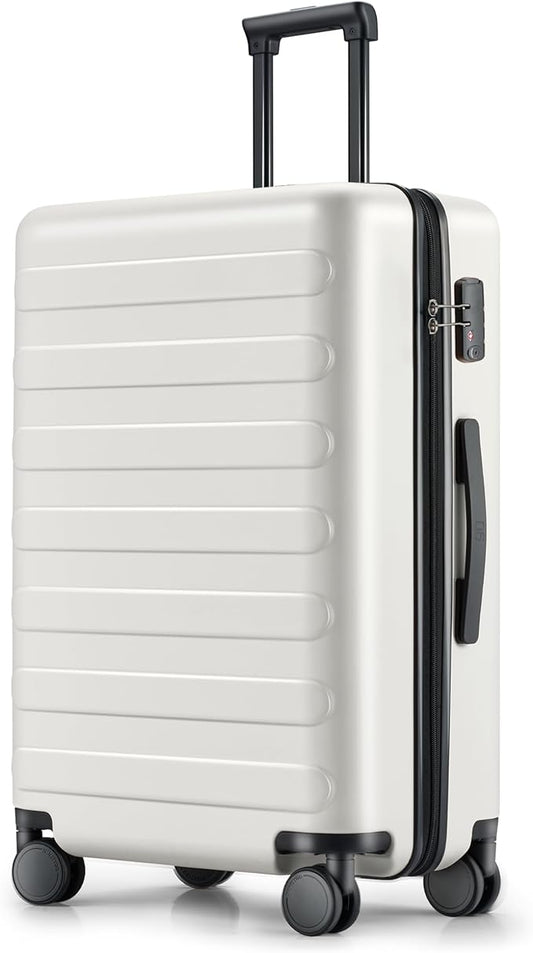 NINETYGO Medium Checked Luggage 24 Inch, Checking In Luggage with Smooth Spinner Wheels, Lightweight, Hard Shell PC Suitcase, Lightweight Travel Luggage, TSA Approved (Lily White, Rhine Basic)