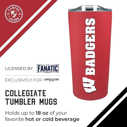 Campus Colors NCAA Stainless Steel Tumbler perfect for Gameday - 18 oz - Double Walled - Keeps Drinks Perfectly Insulated (Wisconsin Badgers - Red)