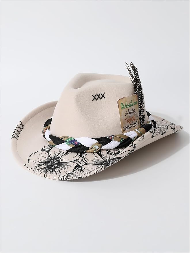 WDIRARA Women's Cowboy Hat Cow Print Western Cowgirl Hats Travel Vacation
