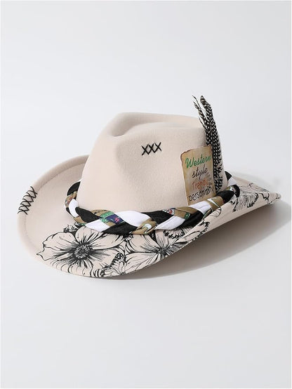 WDIRARA Women's Cowboy Hat Cow Print Western Cowgirl Hats Travel Vacation