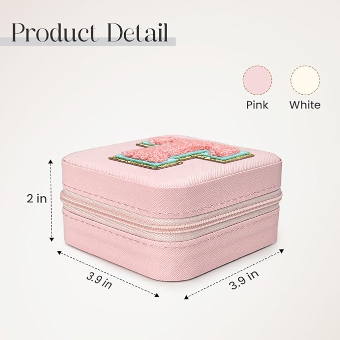 SANDJEST Personalized Jewelry Box, Pink Travel Jewelry Box with Initial T, Small Monogrammed Jewelry Case Organizer for Girls Women Teen Kids, Mini Travel Essentials Gifts for Birthday Christmas