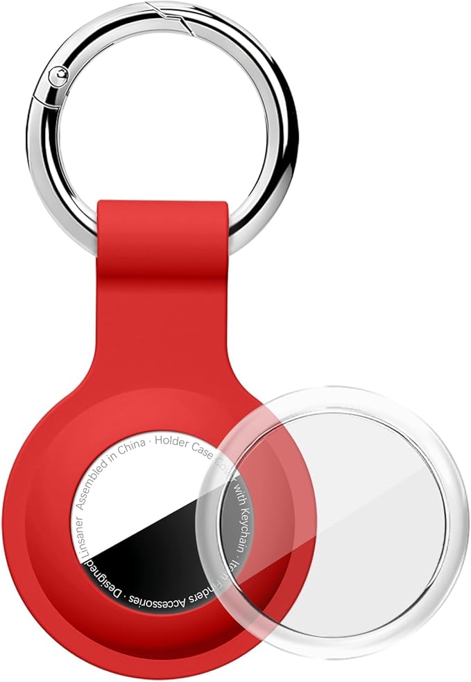 Upgrade Compatible with AirTag Holder Keychain Waterproof Silicone for Air Tag Case with Transparent Shell Key Ring Tags Chain for Apple GPS Item Finders Accessories, Red