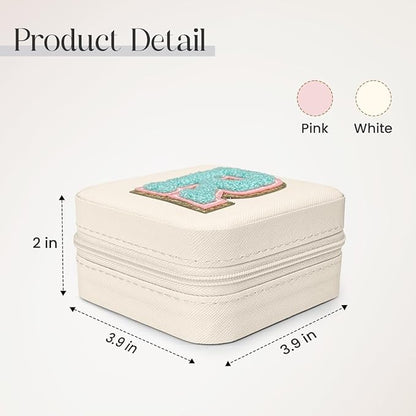 SANDJEST Personalized Jewelry Box, White Travel Jewelry Box with Initial R, Small Monogrammed Jewelry Case Organizer for Girls Women Teen Kids, Mini Travel Essentials Gifts for Birthday Christmas