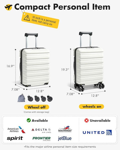 Lekesky 16 Inch Underseat Carry On Luggage Airline Approved, Small Hard Shell Suitcase with TSA Lock Spinner Wheels, Lightweight Personal Item Carry-On for Travel, Beige