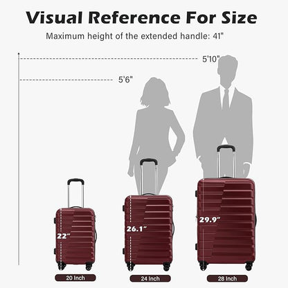 Coolife Carry On Luggage Airline Approved with Wheels Hard Shell Suitcase Spinner TSA Lock Telescopic Handle 20in-Wine Red