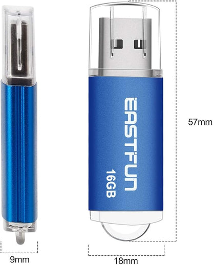 EASTFUN 5 Pack 16GB USB 2.0 Flash Drive Memory Stick Thumb Drive Thumb Stick Jump Drive Zip Drive Pen Drive, with LED Indicator,5 Pcs Colors:Rose/Red/Black/Green/Blue