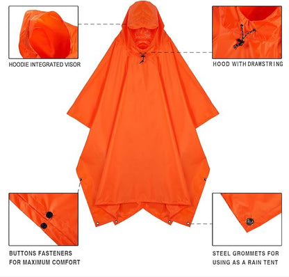 Hooded Rain Poncho for Adult, Waterproof Lightweight Raincoat for Hiking Camping