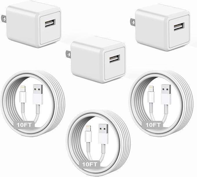 iPhone Charger, [Apple MFi Certified] 2 Pack 10ft iPhone Charger Data Sync Transfer Lightning Cable with Travel USB Wall ChargerBlock Compatible with iPhone13/12/11 Pro/SE/XS/X/XR/8/7/iPad/AirPods