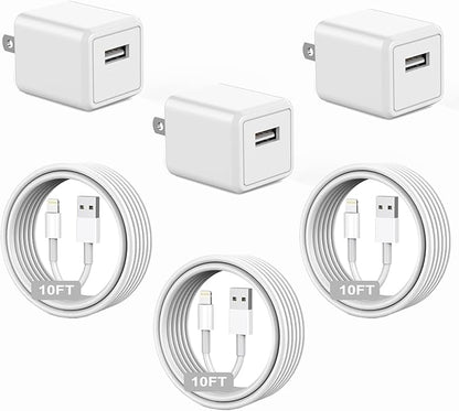 iPhone Charger, [Apple MFi Certified] 2 Pack 10ft iPhone Charger Data Sync Transfer Lightning Cable with Travel USB Wall ChargerBlock Compatible with iPhone13/12/11 Pro/SE/XS/X/XR/8/7/iPad/AirPods