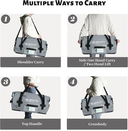 Waterproof Motorcycle Duffel Bag Roll Top Dry Duffel Bag with Quick-fixed Straps for Rafting, Boating, Kayaking, Travel, 50L(Grey)